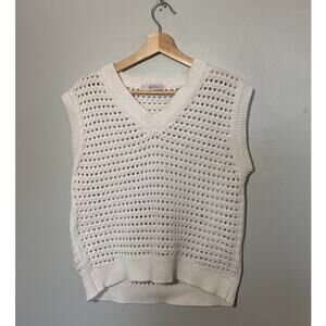 Women's Size M White Max Mara Leisure Palco Sweater Vest Crochet Knit Luxury